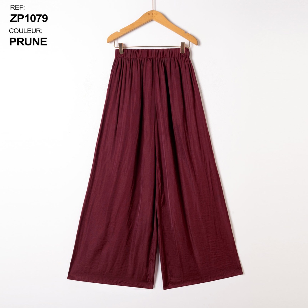 Pantalon large fluide aille élastiquée - Prune