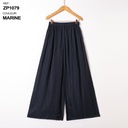 Pantalon large fluide taille élastiquée - Marine