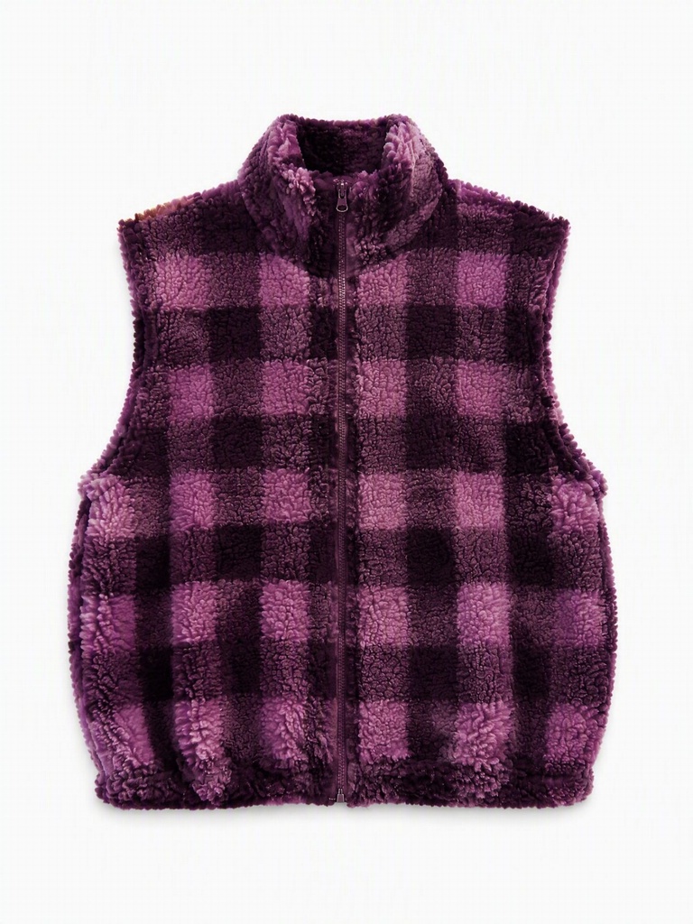 Gilet sherpa à carreaux - Acai et vieux rose