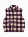 Gilet sherpa à carreaux - Bordeaux et beige