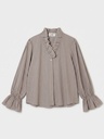 Blouse rayée col à volants - Rayé taupe