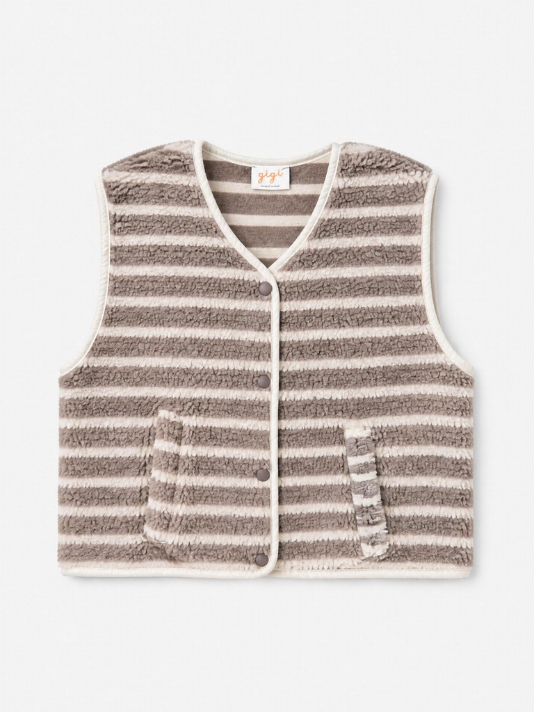 Gilet sherpa rayé - Beige et fango