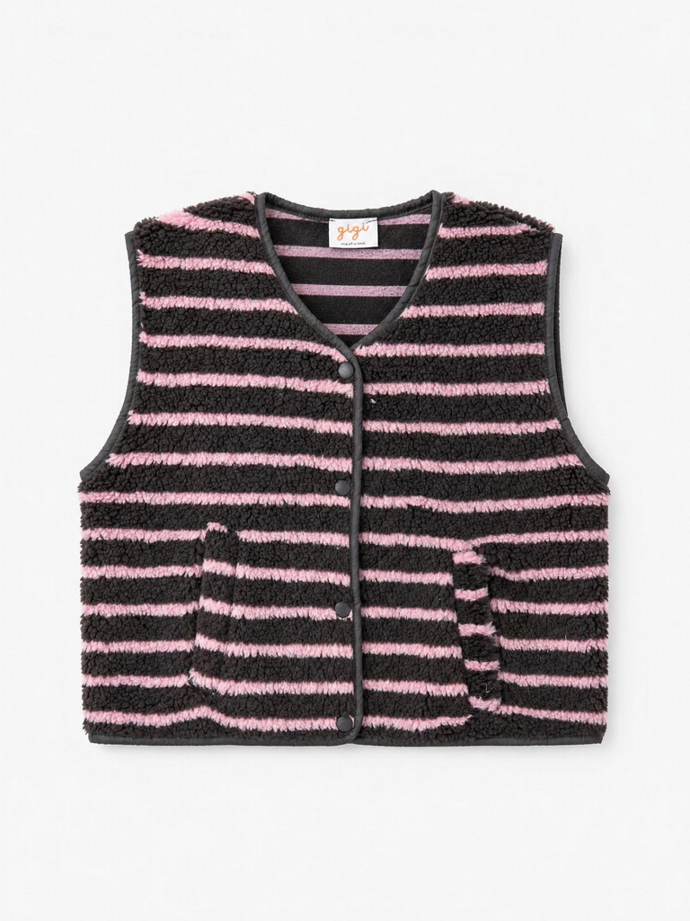 Gilet sherpa rayé - Brun et rose