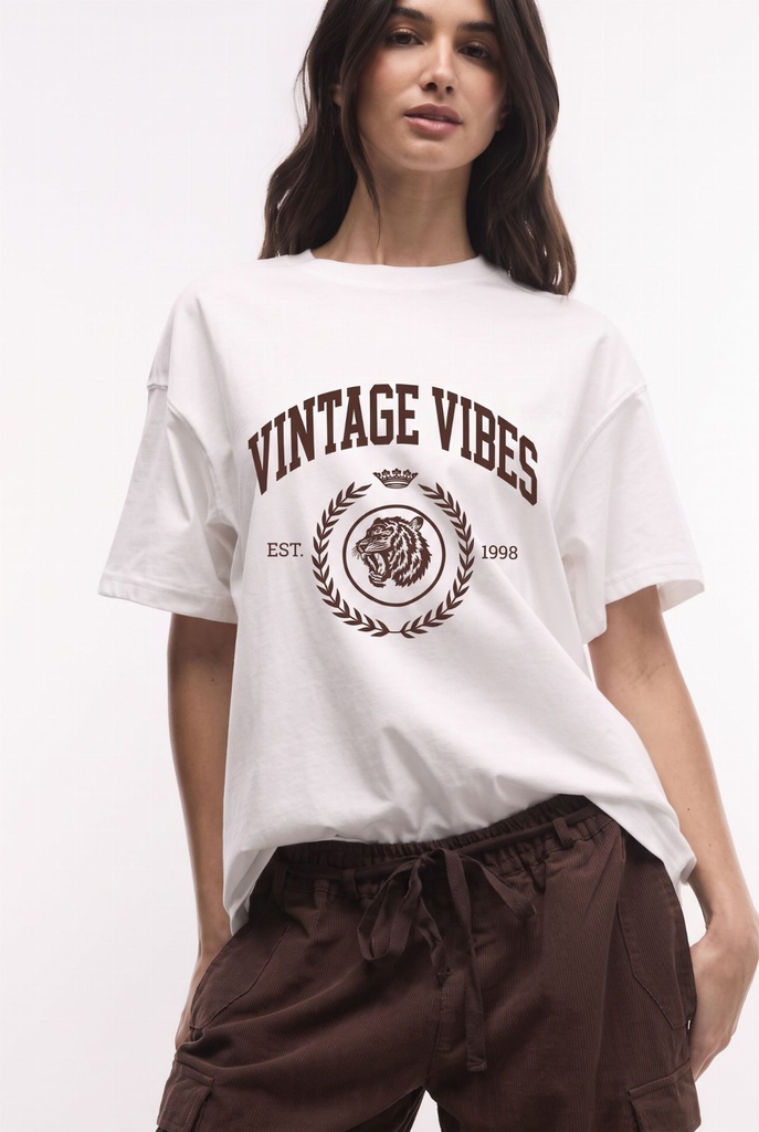 T-shirt oversize imprimé Vintage Vibes - Blanc