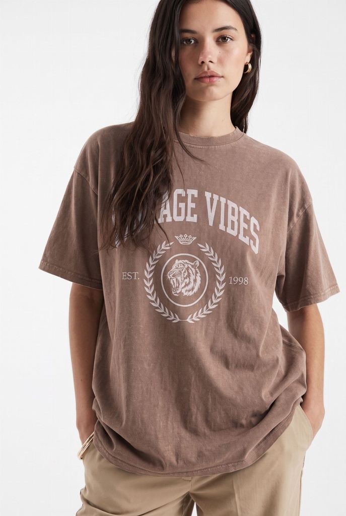 T-shirt oversize imprimé Vintage Vibes - Marron