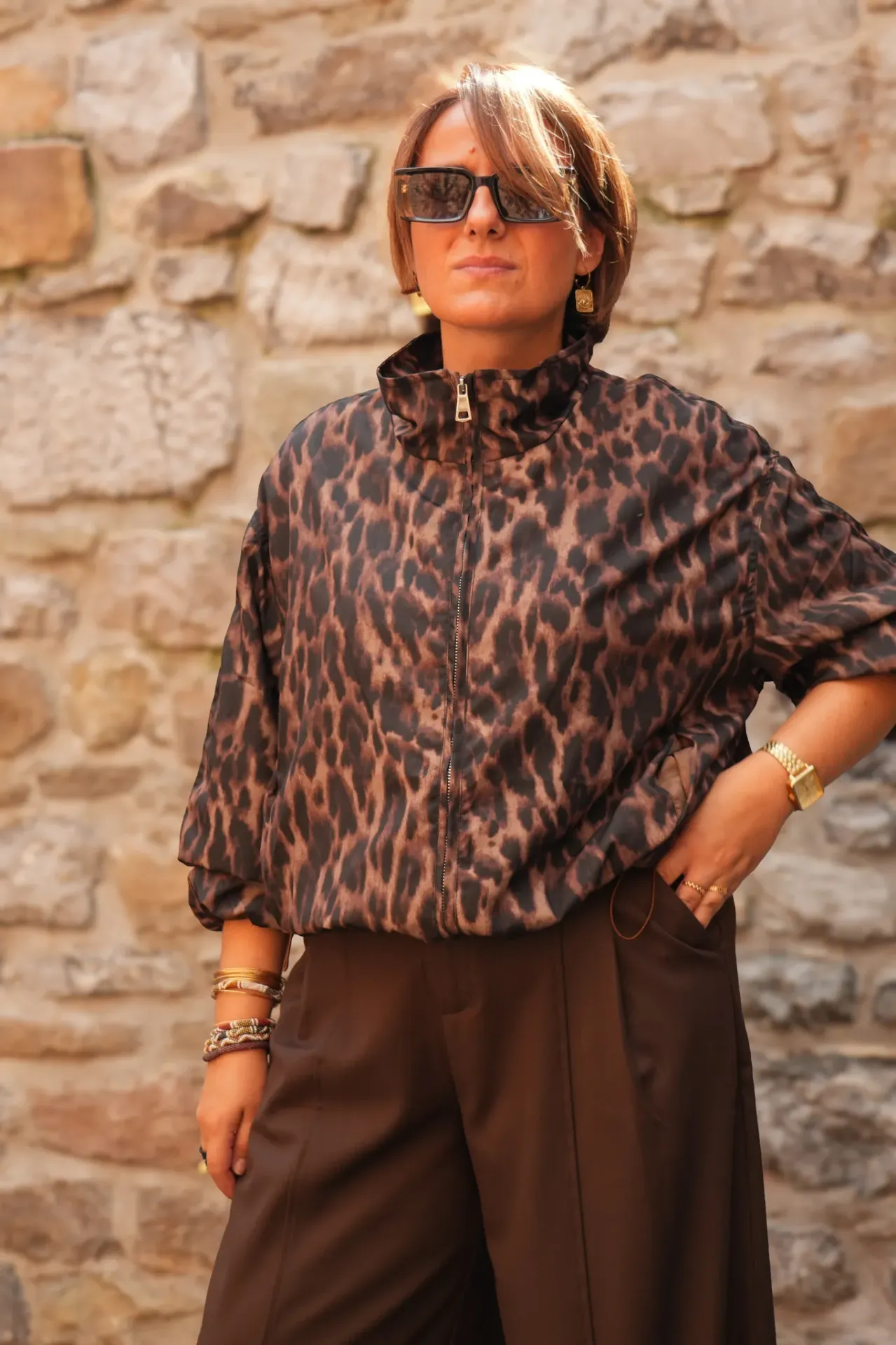 Blouson zippé imprimé léopard - Léopard