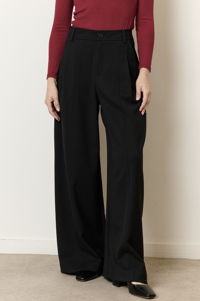 Pantalon de tailleur large à pinces - Noir