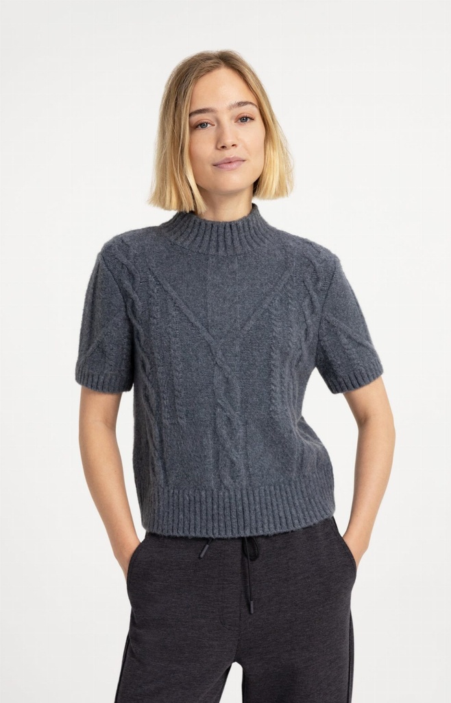 Pull en maille torsadée à manches courtes - YAYA - Arctic Seal Grey Melange