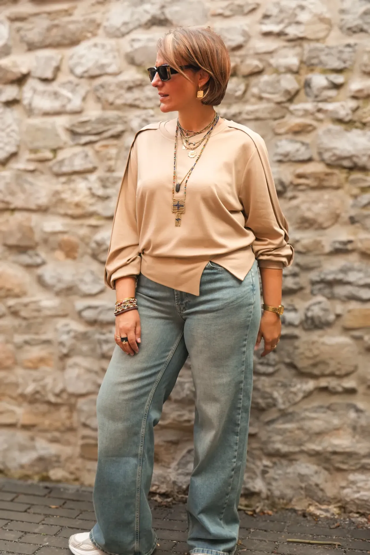 Pull léger avec ceinture et détails plissés - YAYA - Cornstalk Brown