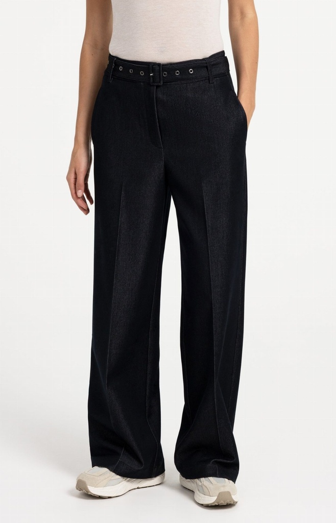 Pantalon en tissu avec ceinture et fini satiné - YAYA - Cat Black