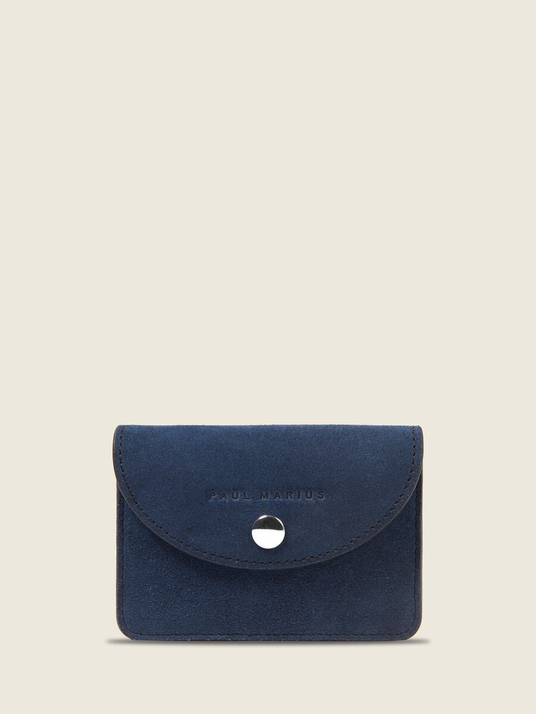 Porte-monnaie en cuir de vachette suédé Bleu Nuit Velours - Basile