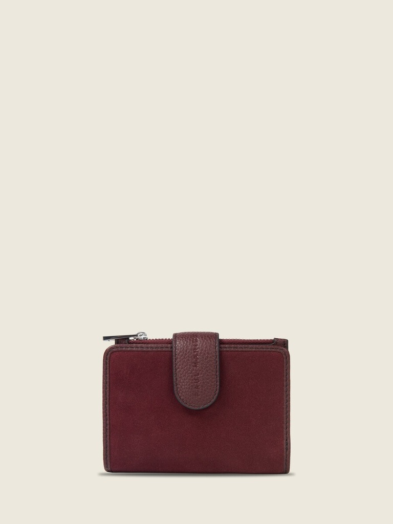 Portefeuille en cuir de vachette suédé Aubergine Velours - Valentine