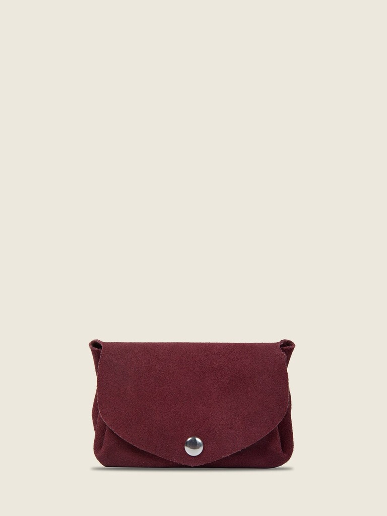 Porte-monnaie en cuir de vachette suédé Aubergine Velours - LeGustave