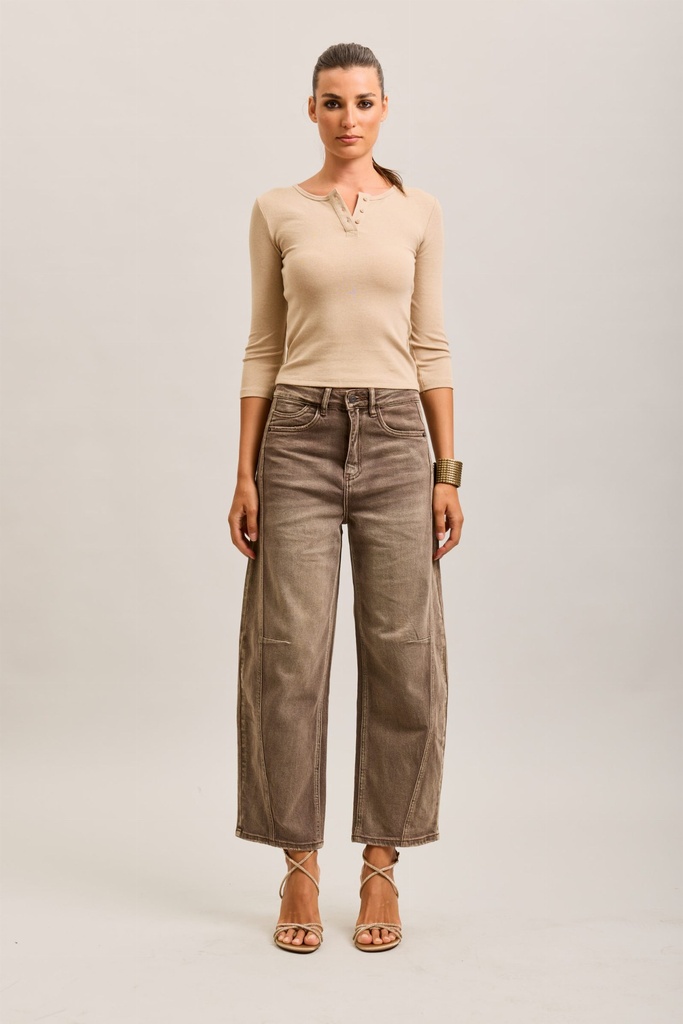 Jeans barrel - taupe délavé
