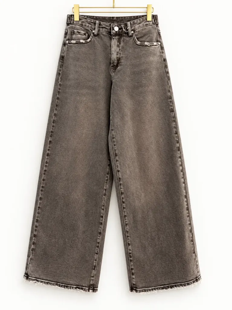 Jeans wide leg taille ajustable délavé