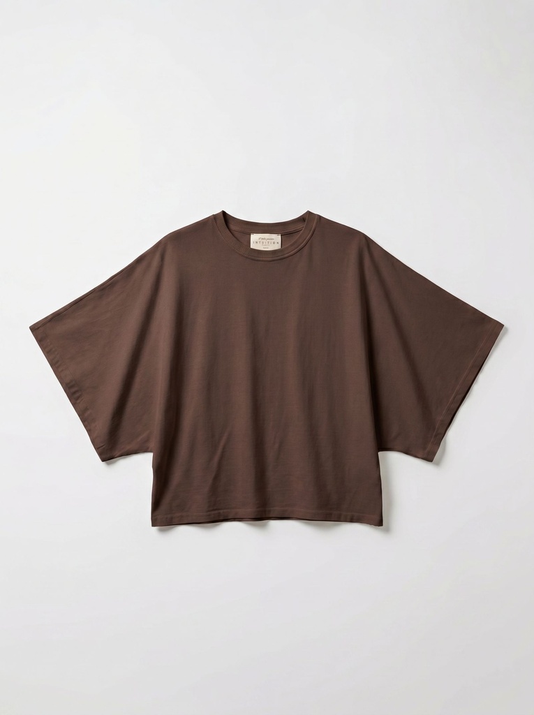 T-shirt en coton manches drapées - Chocolat