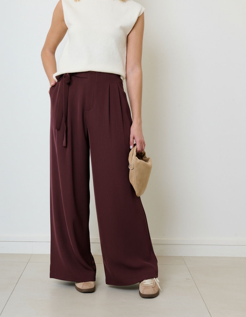 Pantalon de tailleur à nouer avec élastique au dos - Tara - Bordeaux