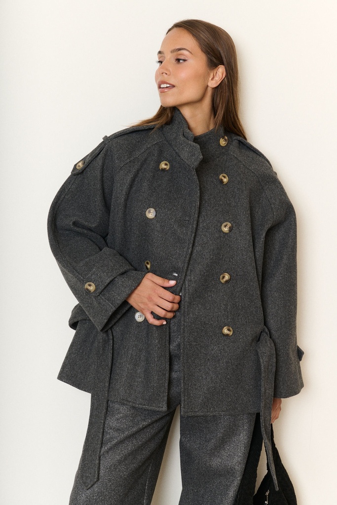 Manteau à nouer double boutonnage - Gris