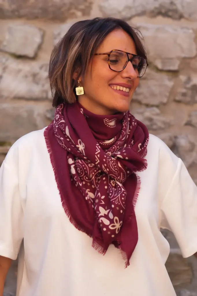 Foulard carré - Imprimé bandana - Bordeaux