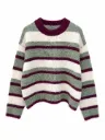 Pull rayé en maille mohair - Col rond - Olive