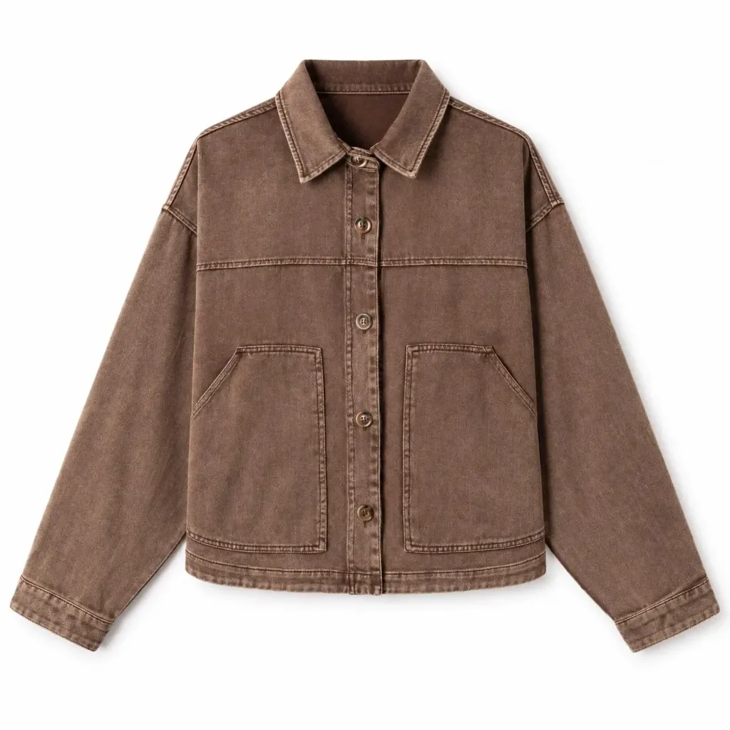 Veste-chemise en denim délavé - Oversize - Choco