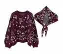 Ensemble pull et châle - Jacquard bandana - Prune