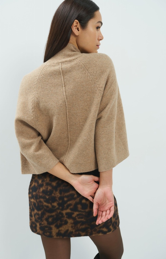 Pull à larges manches, col montant - YAYA - Dark Beige Melange