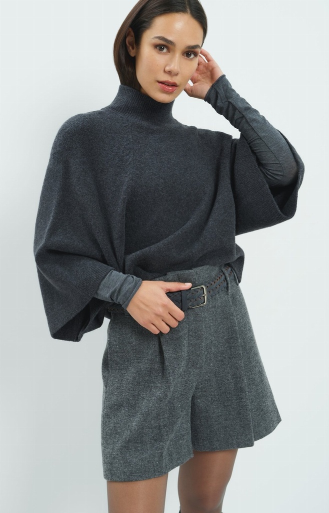 Pull à larges manches, col montant - YAYA - Dark Anthracite Melange