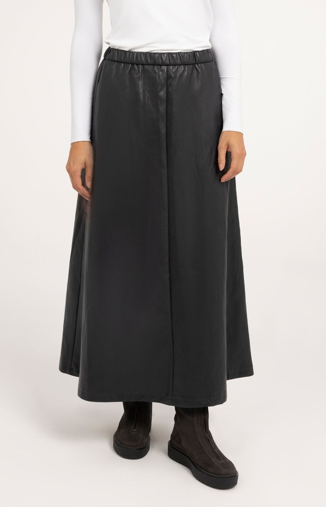 Jupe midi simili cuir à poches - YAYA - Hole Black