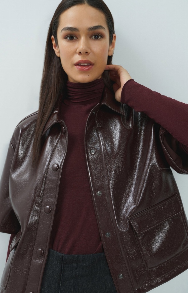 Veste courte en simili cuir brillant - YAYA - Bitter Chocolate Red