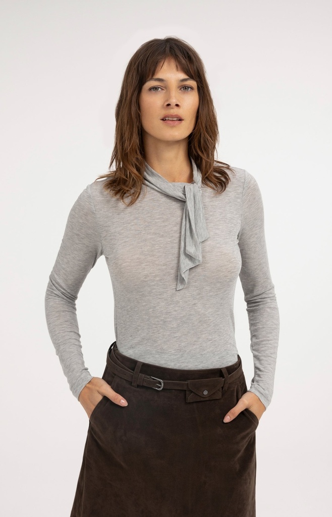 Haut manches longues à col foulard - YAYA - Illusions Gray Melange
