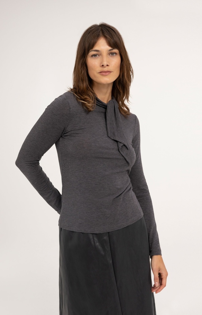 Haut manches longues à col foulard - YAYA - Pavement Grey Melange