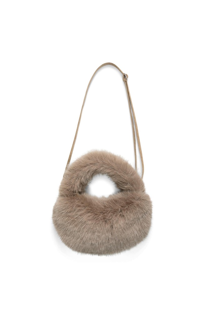 Petit sac rond en fausse fourrure - YAYA - Otter Brown