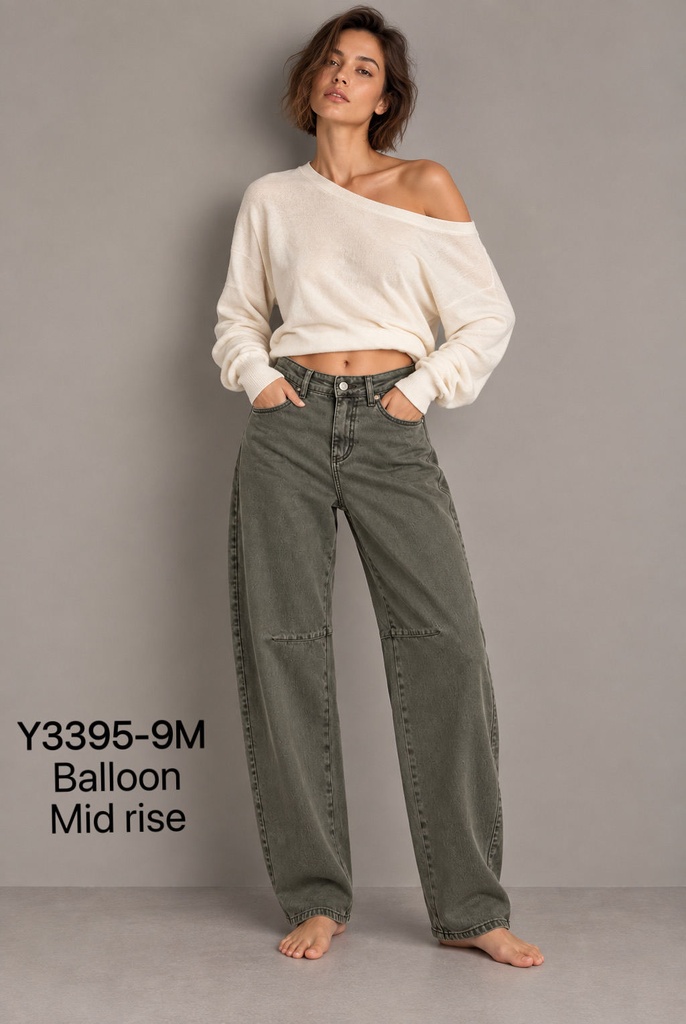 Jeans ballon découpe genou - Kaki