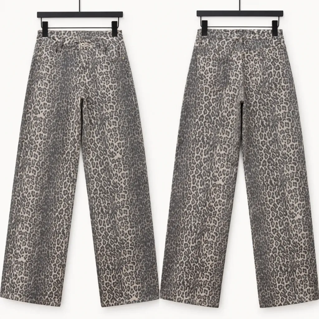 Jeans dad fit extra long imprimé léopard - Gris