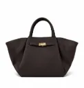 Sac à main cabas grainé à fermoir - Marron foncé