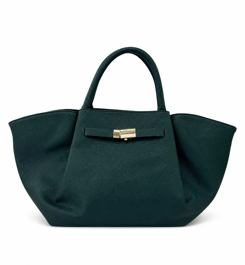 Sac à main cabas grainé à fermoir - Vert