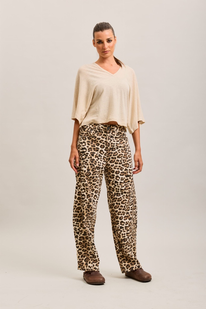 Jeans barrel imprimé léopard - Beige