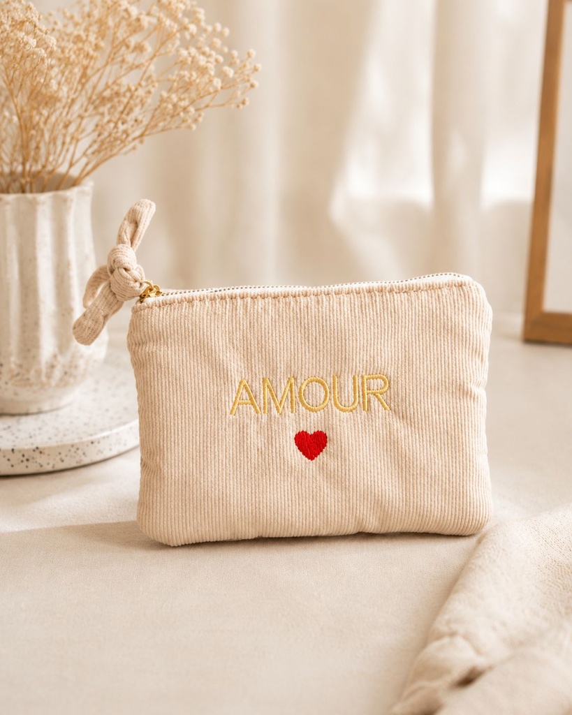 Pochette en velours côtelé - Amour - Beige