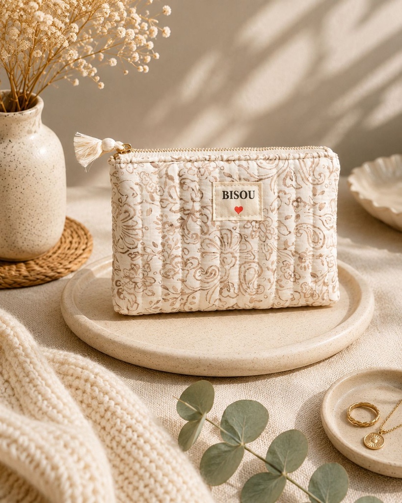 Pochette matelassée - Bisou - Cachemire blanc