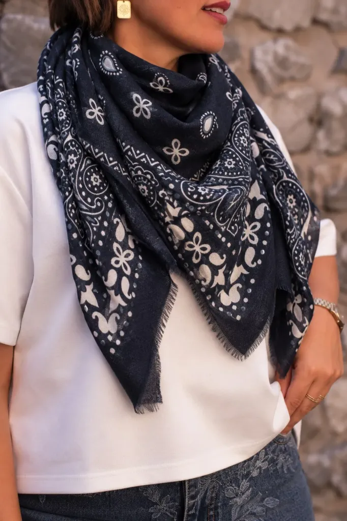 Foulard carré - Imprimé bandana - Marine