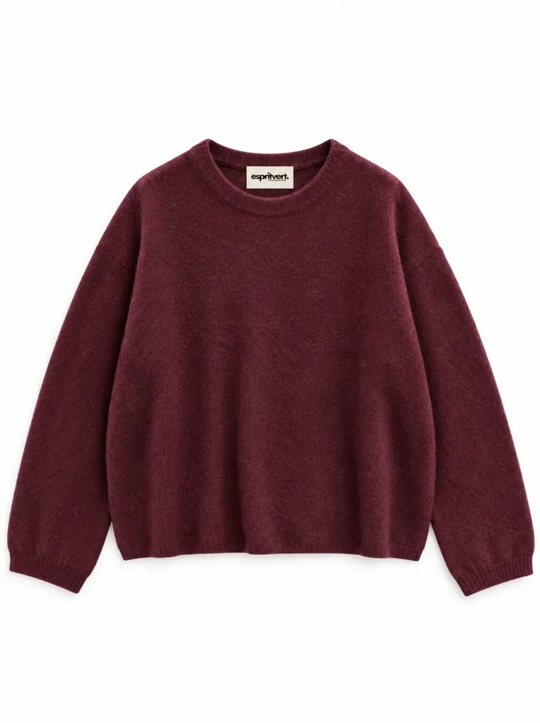 Pull col rond en maille angora - Bordeaux
