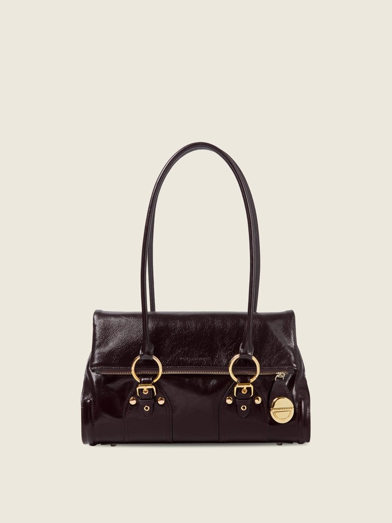 Sac baguette Paul Marius Bernadette Baguette en cuir vernis aubergine