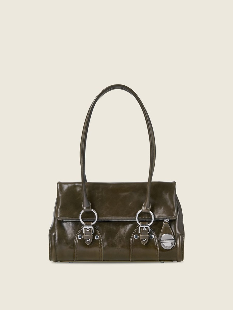 Sac baguette Paul Marius Bernadette Baguette en cuir vernis vert kaki