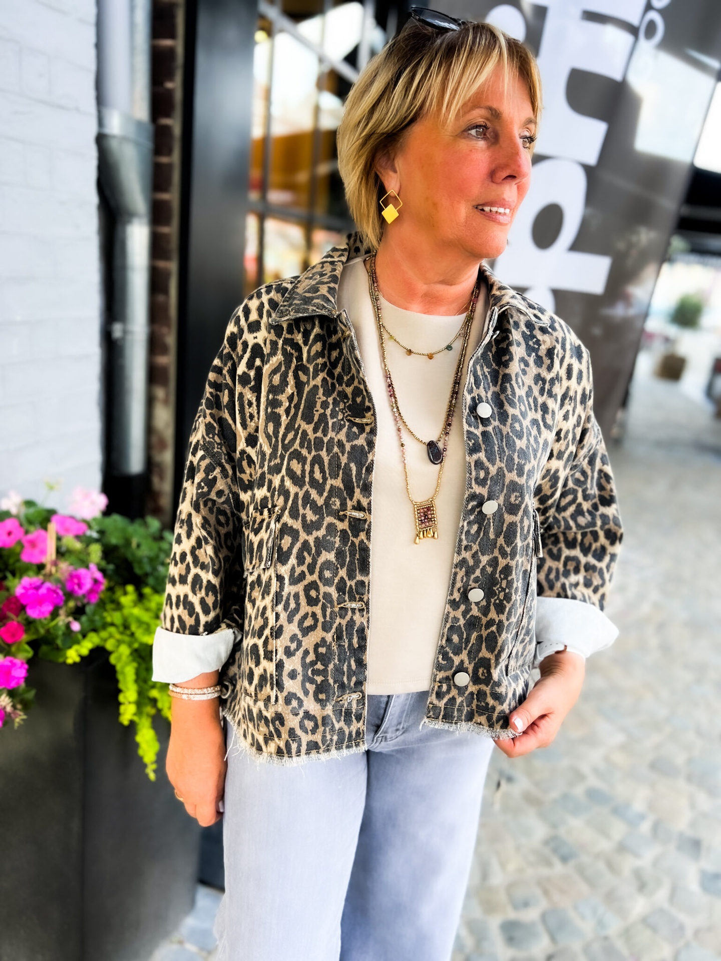 Veste en jeans oversized - Zoé - léopard beige