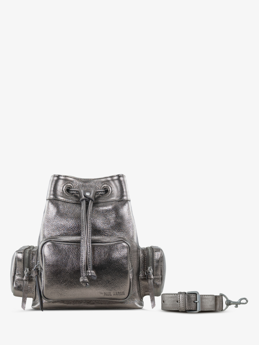 SAC SEAU CUIR NOIR UNISEXE LESEAU 90'S - Acier