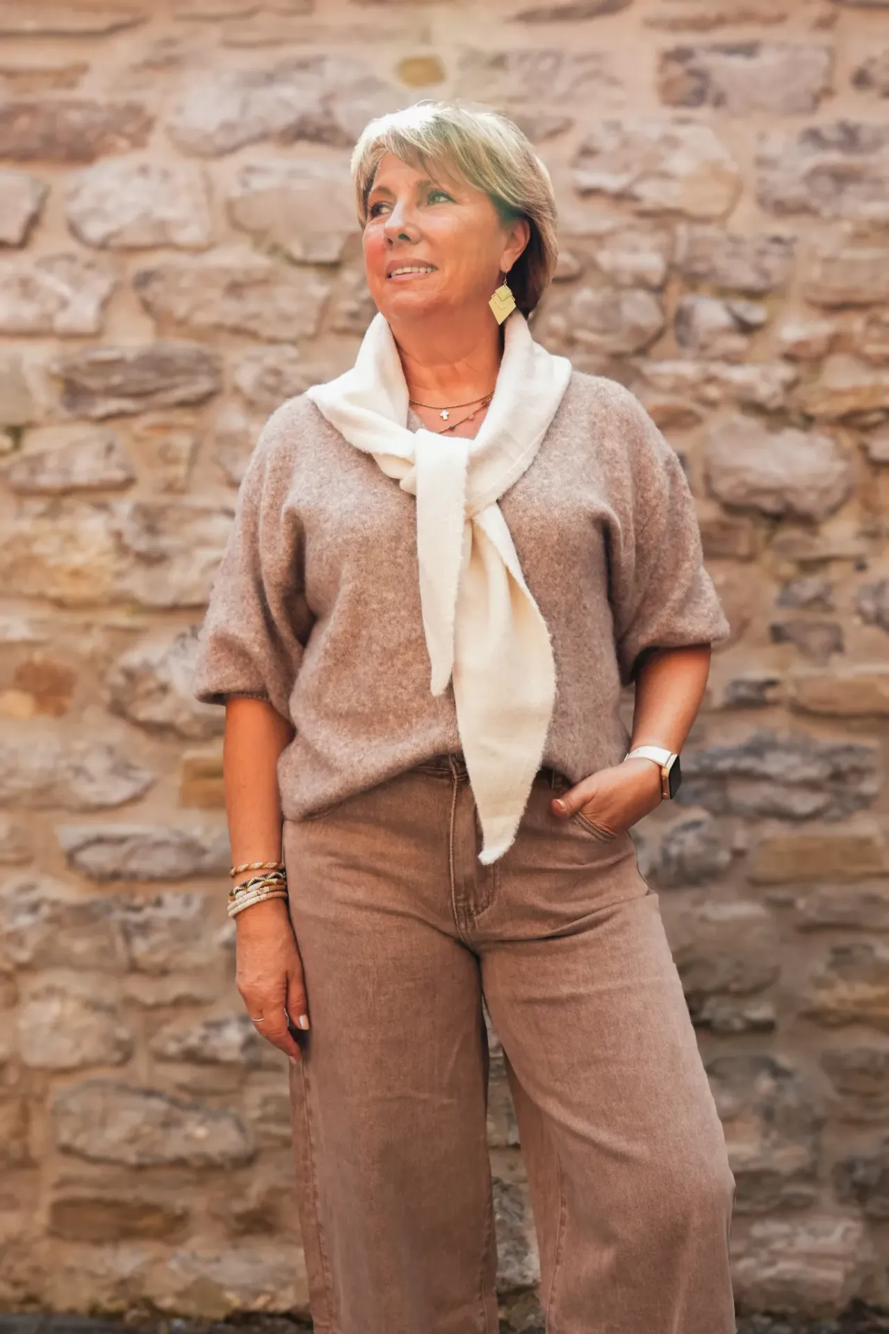 Châle triangle uni - À nouer - Beige