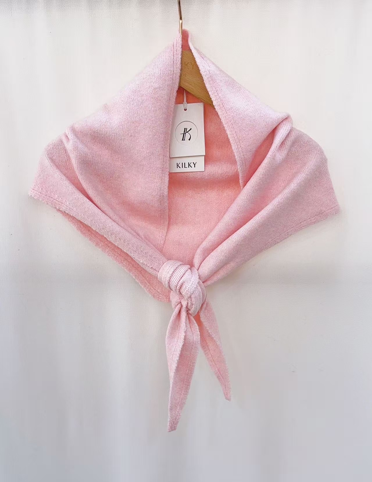 Châle triangle uni - À nouer - Rose poudré