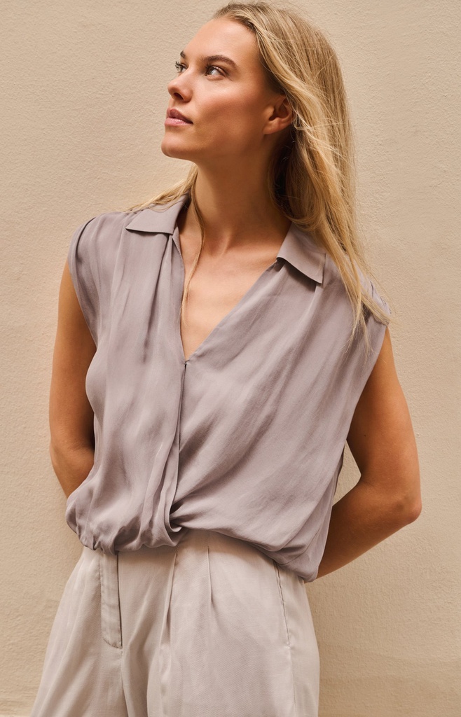 Chemise cache-cœur sans manches, finition nouée - YAYA - Storm Cloud Grey