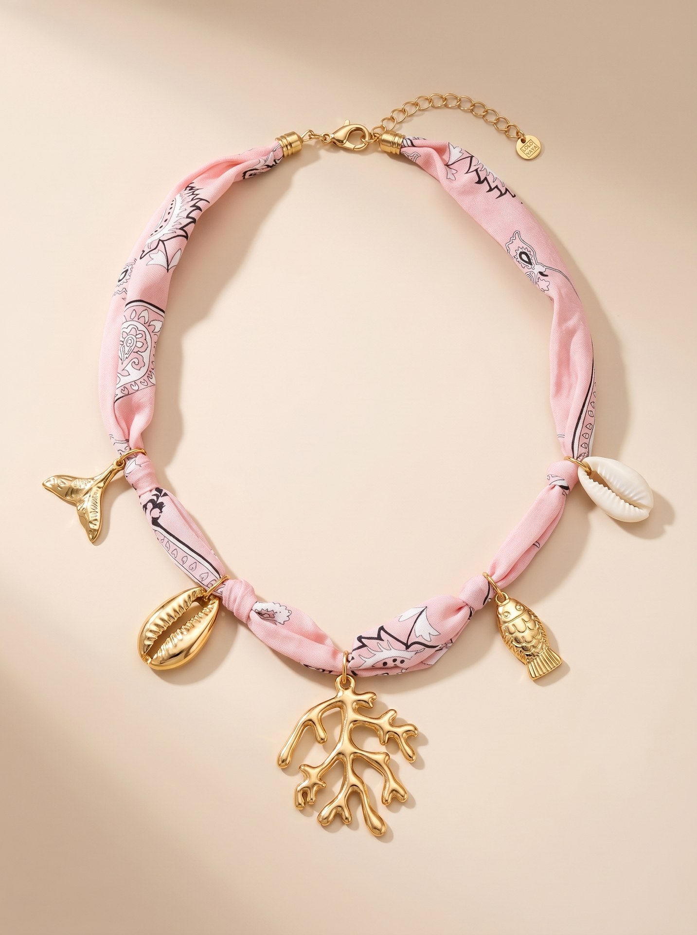 Collier en tissu avec charms océan - Maevie - Rose